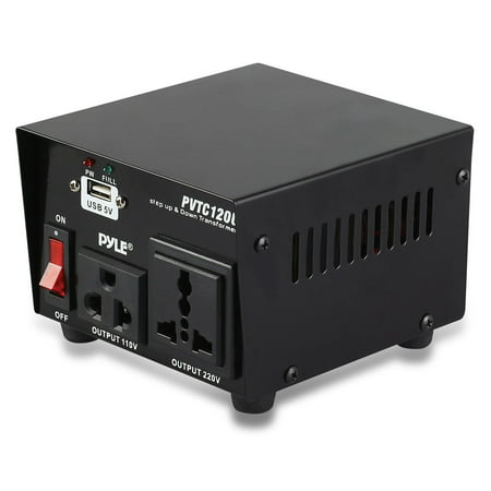 PYLE-METERS PVTC120U - Step Up and Down 100 Watt Voltage Converter Transformer with USB Charging Port - AC 110/220 (Best Step Up Transformer)