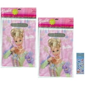 Barbie Birthday Party Supplies Bundle includes 16 Party Favor Loot Bags and 1 Dinosaur Sticker Sheet