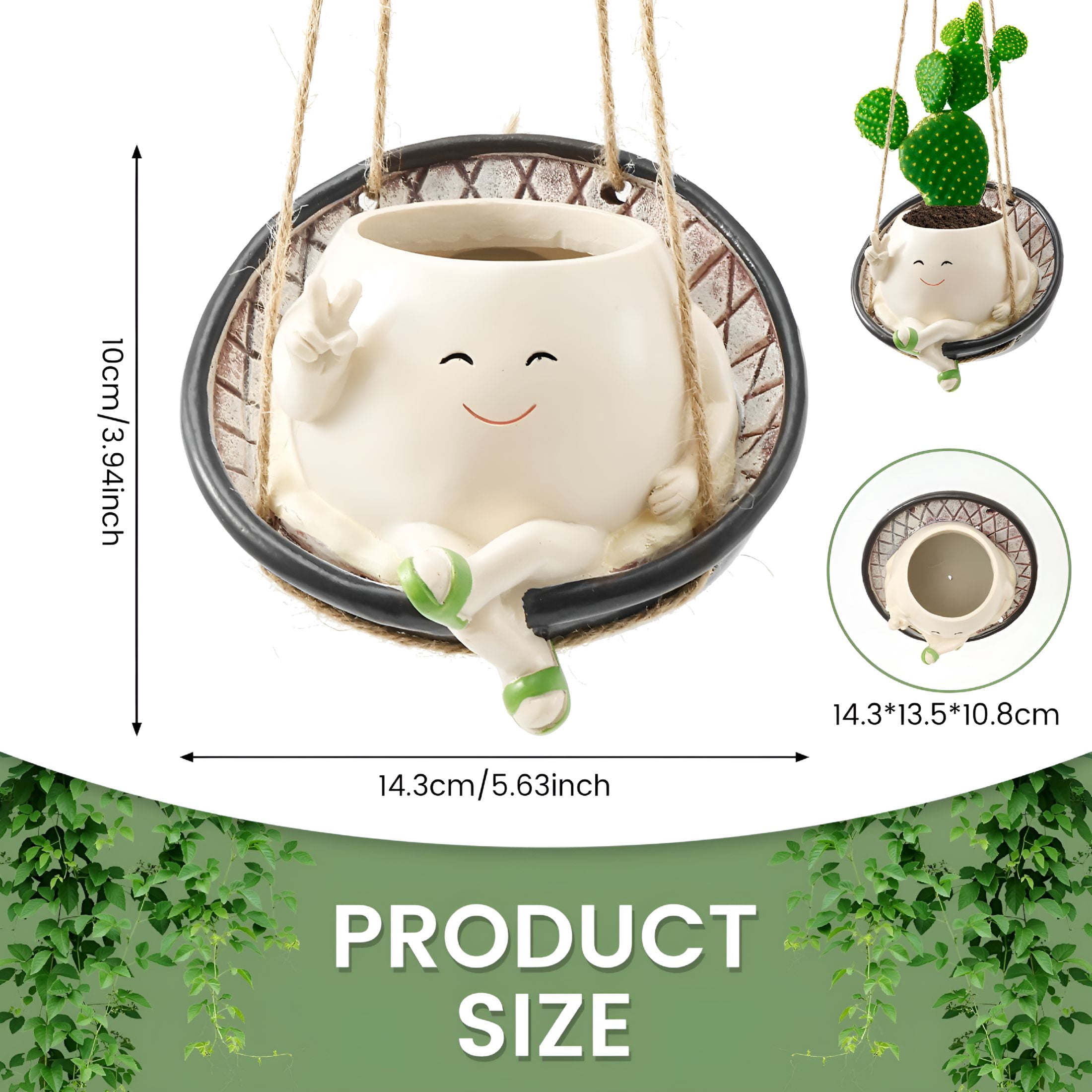 ACDANC Swing Planter Pot Smile Face Swing Flowers Pot Cute Hanging Swing Planter Resin Swing Plant Pot for Indoor Outdoor Resin Hanging Planter Pots for Succulents Pearls 14.3 × 13.5 × 10.8cm