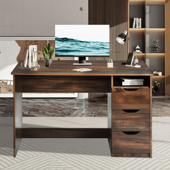 Escritorio de ordenador con 3 cajones, Marron FurnitureR BAAL BEECH A