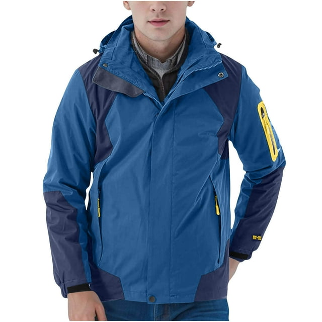 Men's Solid Color Outdoor Climb Sport Run Pocket Zipper Water Repellent Detachable Hat Long Sleeved Jackets