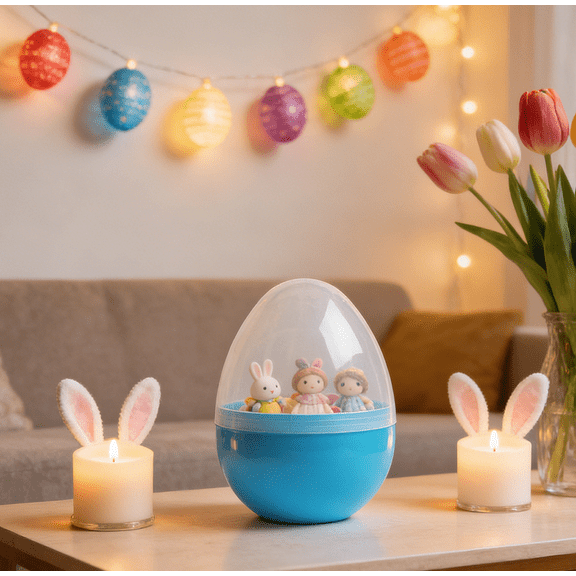 HIELLFQ Easter Eggs Shaped Empty Storage Box, 11.8" Plastic Easter Eggs Ornament Storage Box for Candy Toys Crafts, Easter Egg Large Fillable for Easter Basket Stuffers