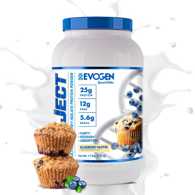 Muffin de arándanos Evogen Isoject aislado con proteína de suero de leche, 25 raciones