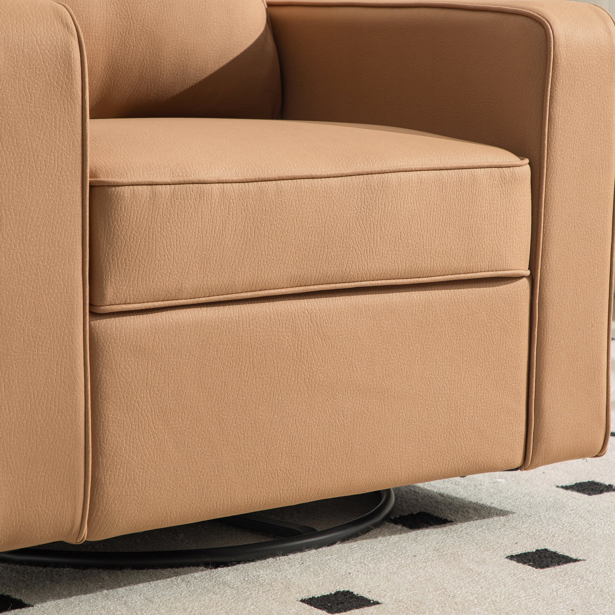 Leumius Swivel Armchair with Hidden Storage,33.6''W Upholstered 360° Accent Chairs with Pillow,Square Club Chair Single Sofa for Living Room,Amber