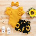 thumbnail image 3 of Babibeauty Newborn Baby Girl 3PCS Clothes Floral T Shirt Tops Shorts Headband Outfits Sets (Yellow,18-24m), 3 of 8