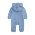 thumbnail image 3 of dazeni Newborn Baby Fleece Outfit Cozy Fuzzy Fleece Onesie Cute Teddy Bear Hooded Jumpsuit Solid Winter Romper Snowsuit Blue 0 Months, 3 of 4