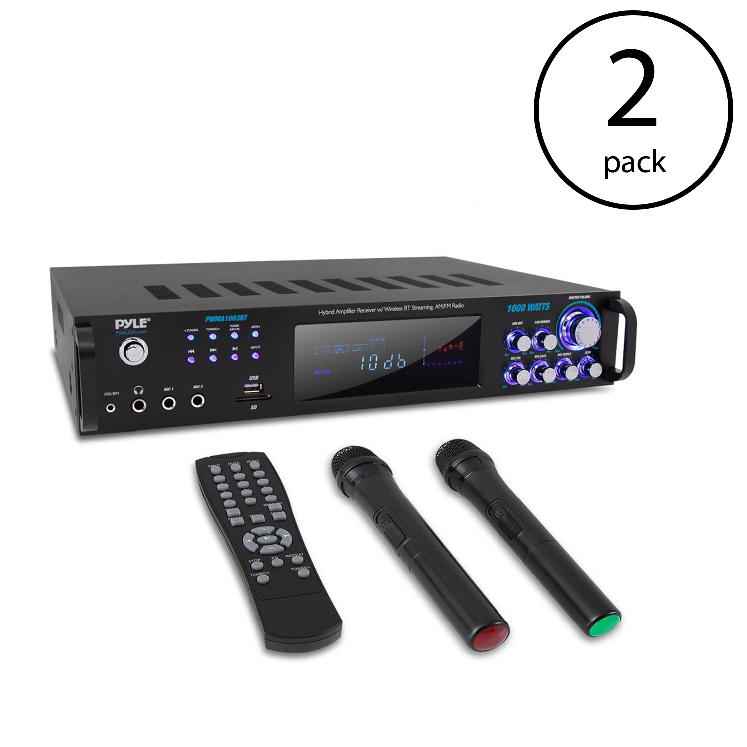 Pyle PWMA1003BT 1000 Watt Bluetooth Preamplifier System w/ Microphones (2 Pack) - image 2 of 7