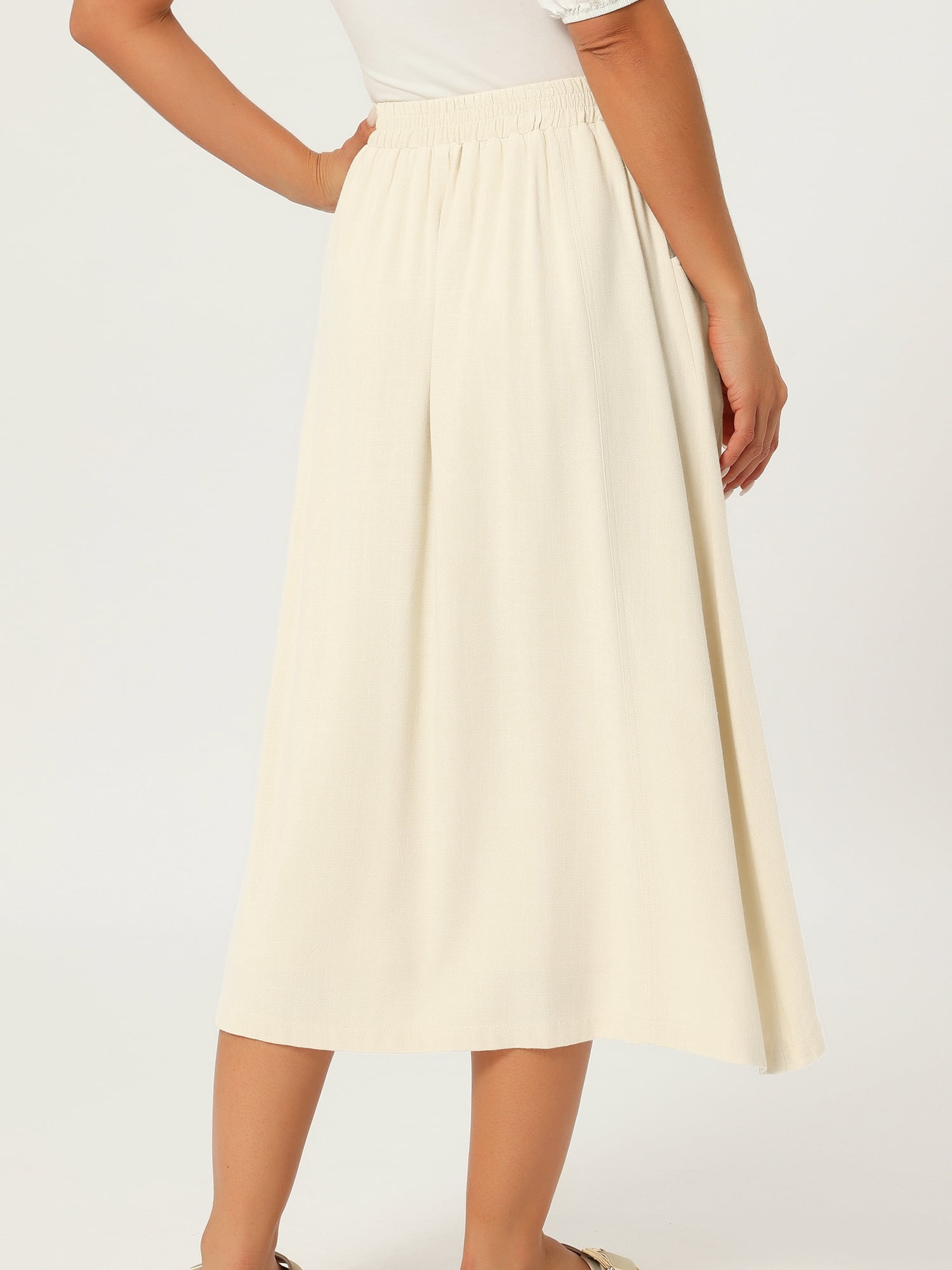 DARING DIVA Women's Flowy High Waist A-Line Midi with Pockets Skirt Medium Beige