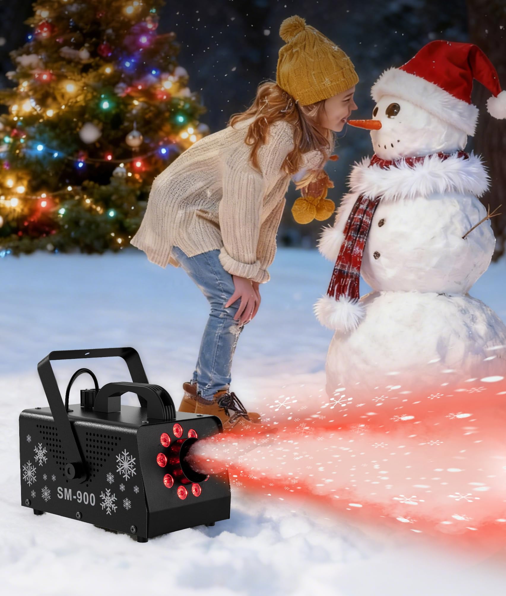 IMONE 900W Snow Machine with 9 Lights Christmas Gift High Output Fake Snow Machine with Remote,Snow Machine Indoor,Outdoor Snow Making Machine,Snow Maker Machine,Snowflake Machine Parade,Party