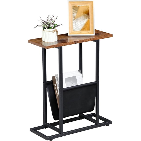 End Table, Small Narrow Sofa Side Table for Small Spaces, Magazine Table Nightstand with Storage Holder, Snack Side Table for Living Room, Bedroom (1)