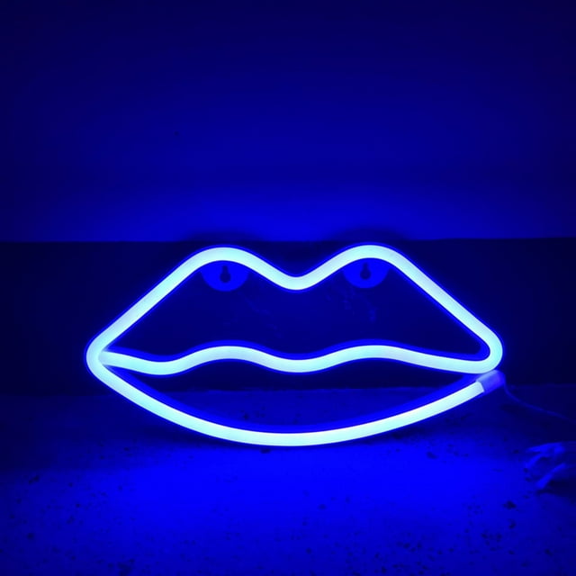 WIFKLSIIPG Enseigne Néon à DEL Veilleuse à Piles et Alimentée par USB Enseignes Lampe Néon Enseigne Néon Décorative Applique Murale (Lèvres)(Bleu)