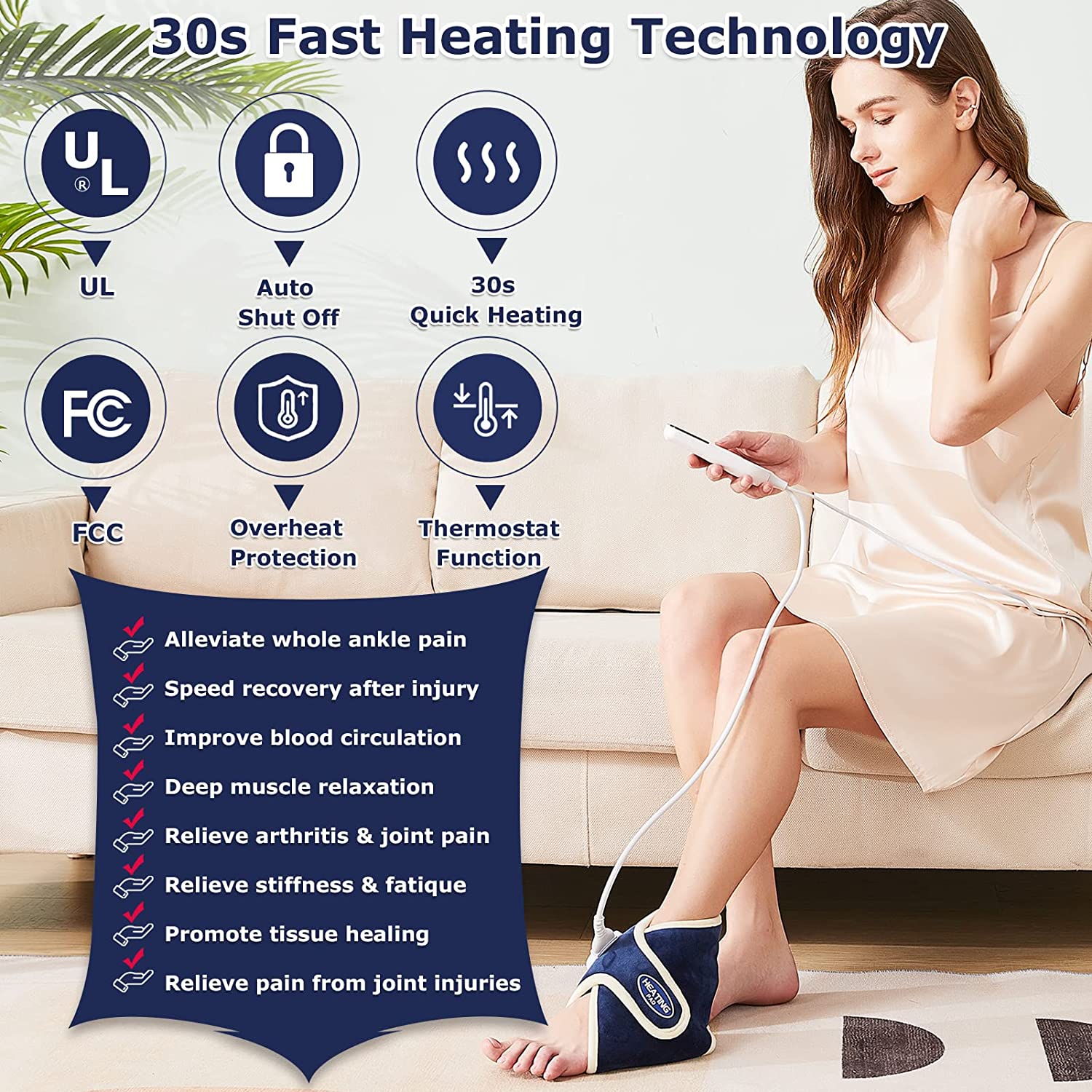 Heated Foot Ankle Wrap for Achilles Tendinitis & Plantar Fasciitis Pain Relief - Electric Heat | 1 PACK | Home