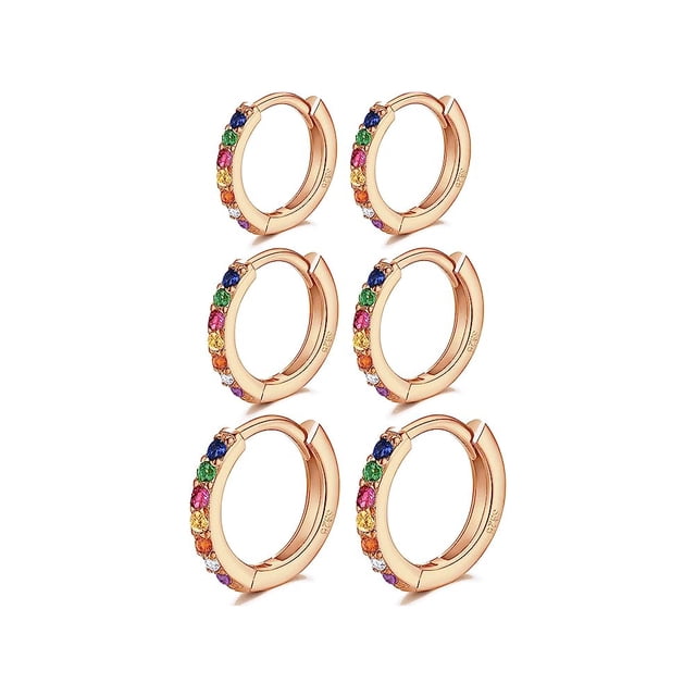 Aros de plata para mujer, aros de plata de ley S925 con circonitas AAA, aros hipoalergénicos pequeños para dormir para regalo de cumpleaños - plata/oro/oro rosa