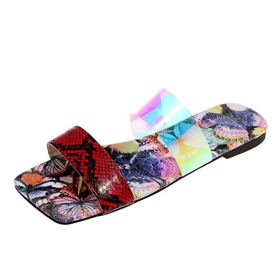 OAVQHLG3B Women's Sandals on Women Sandals Summer Fashion Leopard Beach Shoes Flat Heel Butterfly Sandals