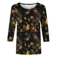 thumbnail image 4 of CYMMPU Loose Fit Round Neck Flower Pattern Fall Fashion Shirts Spring Tunic Tops 3/4 Sleeve Blouses for Women Dressy Casual Lightweight Basic T-Shirts Multicolor M, 4 of 5