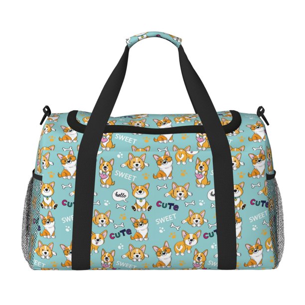 Disketp Cute Dogs Corgi Bolsa de Viaje Tipo Duffle, Bolso de Mano para Fin de Semana para Mujer, Bolsa de Gimnasio Ligera para Hombre, Esencial para Viajes