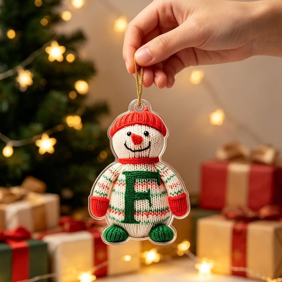 Personalized Christmas Snowman Ornaments, 3.14 inch Alphabet Acrylic Hanging Pendants, Custom DIY Holiday Tree Decor and Gift