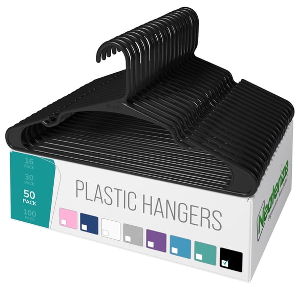 Perchas para ropa NEATERIZE, 50 unidades, plástico negro