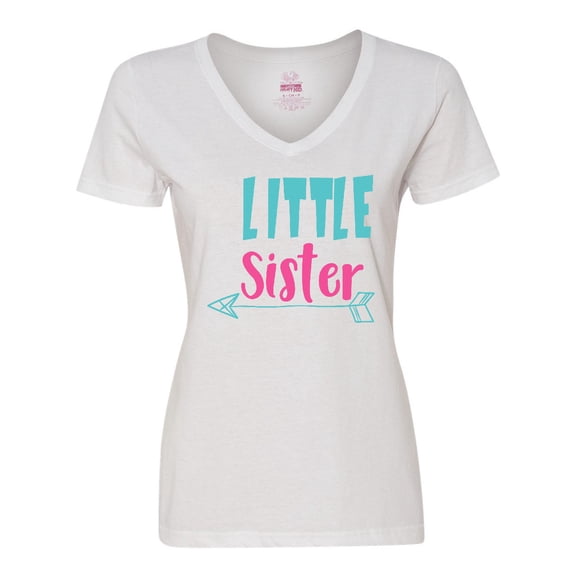 Inktastic Little Sister, Younger Sister, Arrow - Blue Pink Women's V-Neck T-Shirt