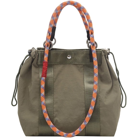 Hfppkn Green Lightweight Nylon Casual Commuter Shoulder Bag, Trendy Underarm Top Handle Purse for Daily Use 23x22x13cm