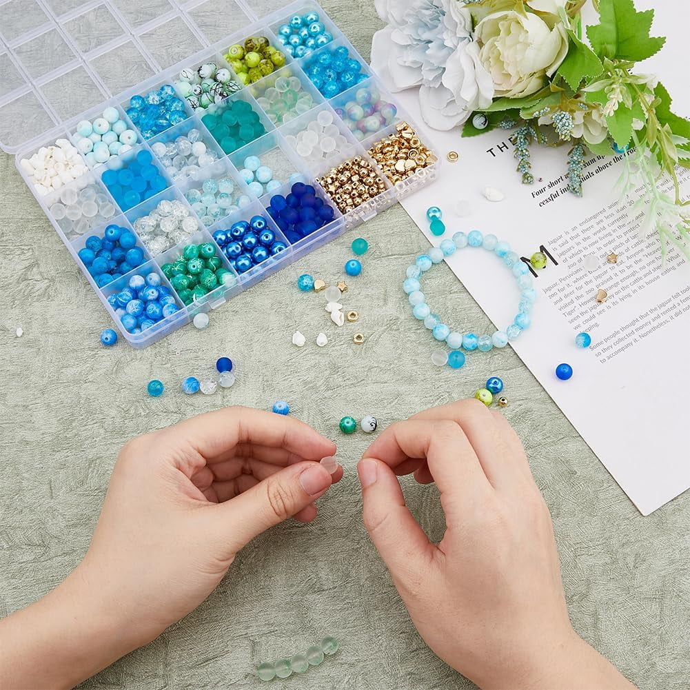 1box Beads Jewelry Making Finding Kits Inclduing Glass & Plastic & Shell Beads Mixed color 2~7x5~13x3~13mm Hole: 1~2.2mm 660pcs/box
