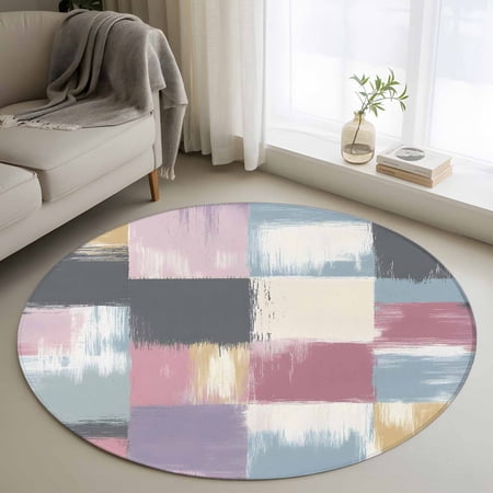 Abstract Colorful Round Area Rug 4 FT Non Slip Indoor Outdoor Rug Modern Geometric Grunge Art Ombre Washable Soft Circular Carpet Non-Shedding Floor Mat for Coffee Table Nursery Foyer Balcony