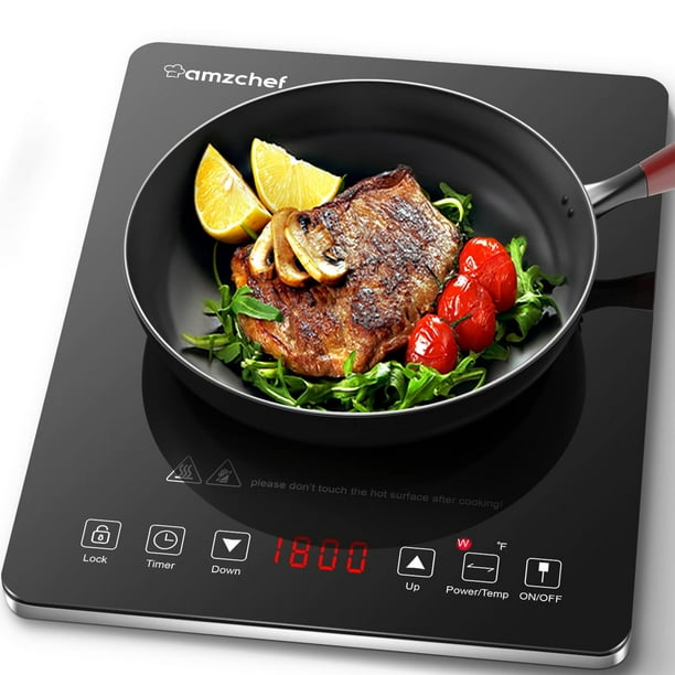 Portable Induction Cooktop AMZCHEF Induction Burner Cooker With Ultra Thin  Body, Low Noise Hot Plate With 1800W Sensor Touch Single Electric Cooktops 