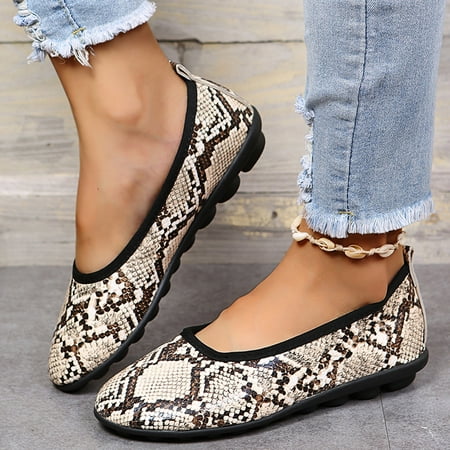 

Women s Shoes Round Toe Retro Fashion Snake Print Easy To Put On And Take Off Lazy Casual Shoes
