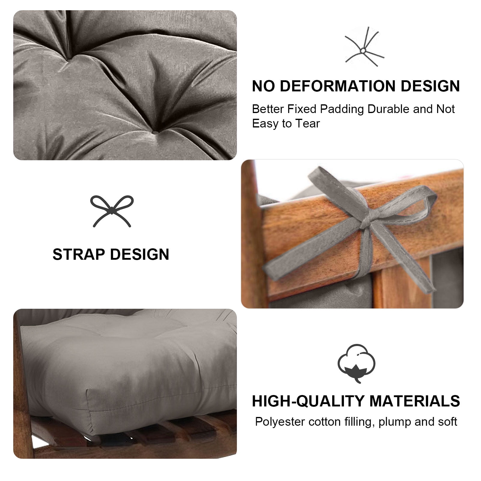Topchances Indoor/Outdoor Rocking Chair Cushion Set, Gray (Set of 2)