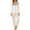 thumbnail image 4 of Womens Silk Pajama Sets Long Sleeve Satin Pajamas Set for Women Classic Button Down Silk Pajamas Women Satin Sleepwear Set Womens Soft Loungewear Set with Long Pants, S-XL (Champagne), 4 of 13