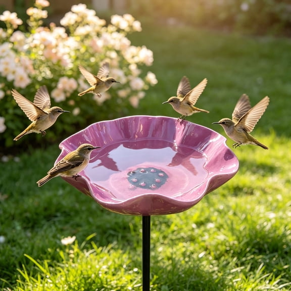 Bird Bath for Outside,Ground Stake Wild Bird Feeder Water Bowl,Weather‑Resistant Metal Stake Bird Bath Feeder,Weatherproof Bird Feeding Water Station Stake,Stake Bird Waterer for Backyard Patio