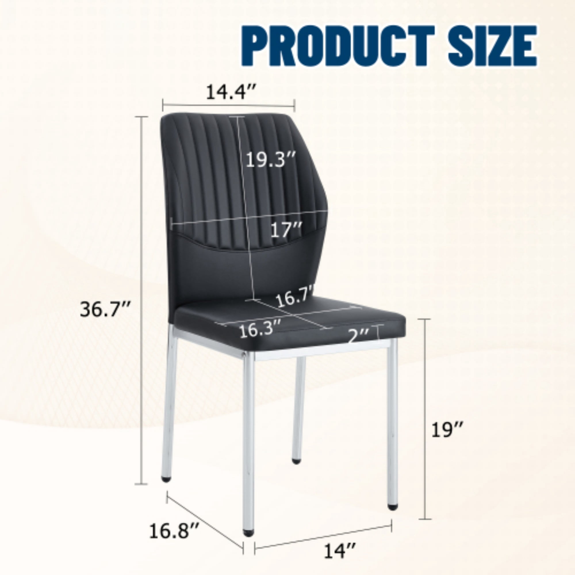 SUDICA Modern PU Leather Dining Chairs Set of 4, Ergonomic High Back Kitchen Chairs with Silver Metal Legs, Comfortable Padded Seat, Easy to Clean, Black
