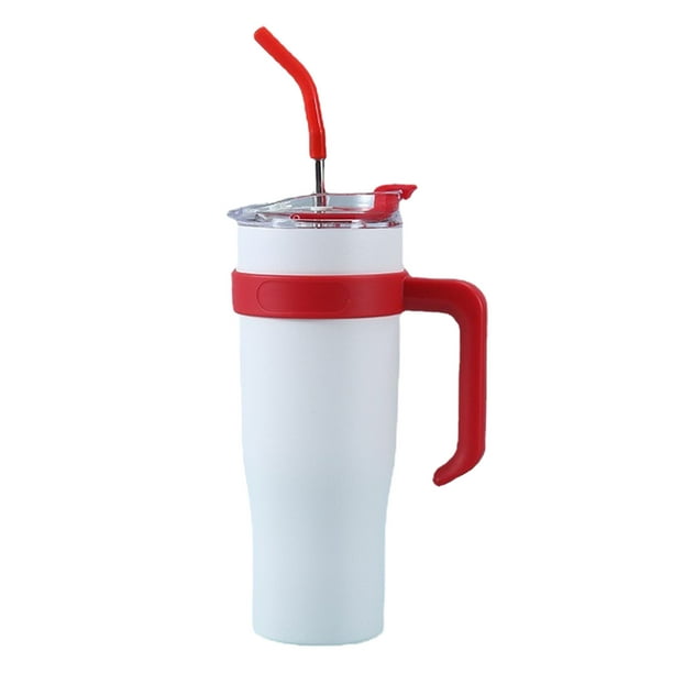 Taza aislada para coche de acero inoxidable de 1250 ml con vasos aislados con pajita para viajes al aire libre, color blanco