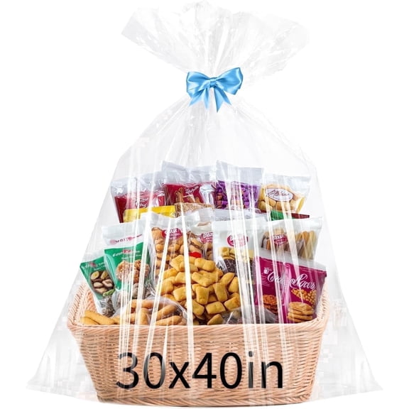 12 Pcs Large Cellophane Bags 30x40 inch Cellophane Wrap Clear Gift Bags for Gift Baskets