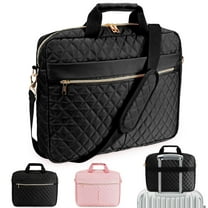 Gustave 15.6 inch Laptop Bag for Women Men Quilted Computer Briefcase Messenger Bags Large Laptop Case Handbag with Shoulder Strap for Work Office Business Travel - Black