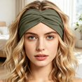 thumbnail image 4 of Ljudmp Women's Men's Extra Wide Headbands Soft Turban Twist Headband Stretchy Non Slip Workout Yoga Hair Band Blackish Green, 4 of 5