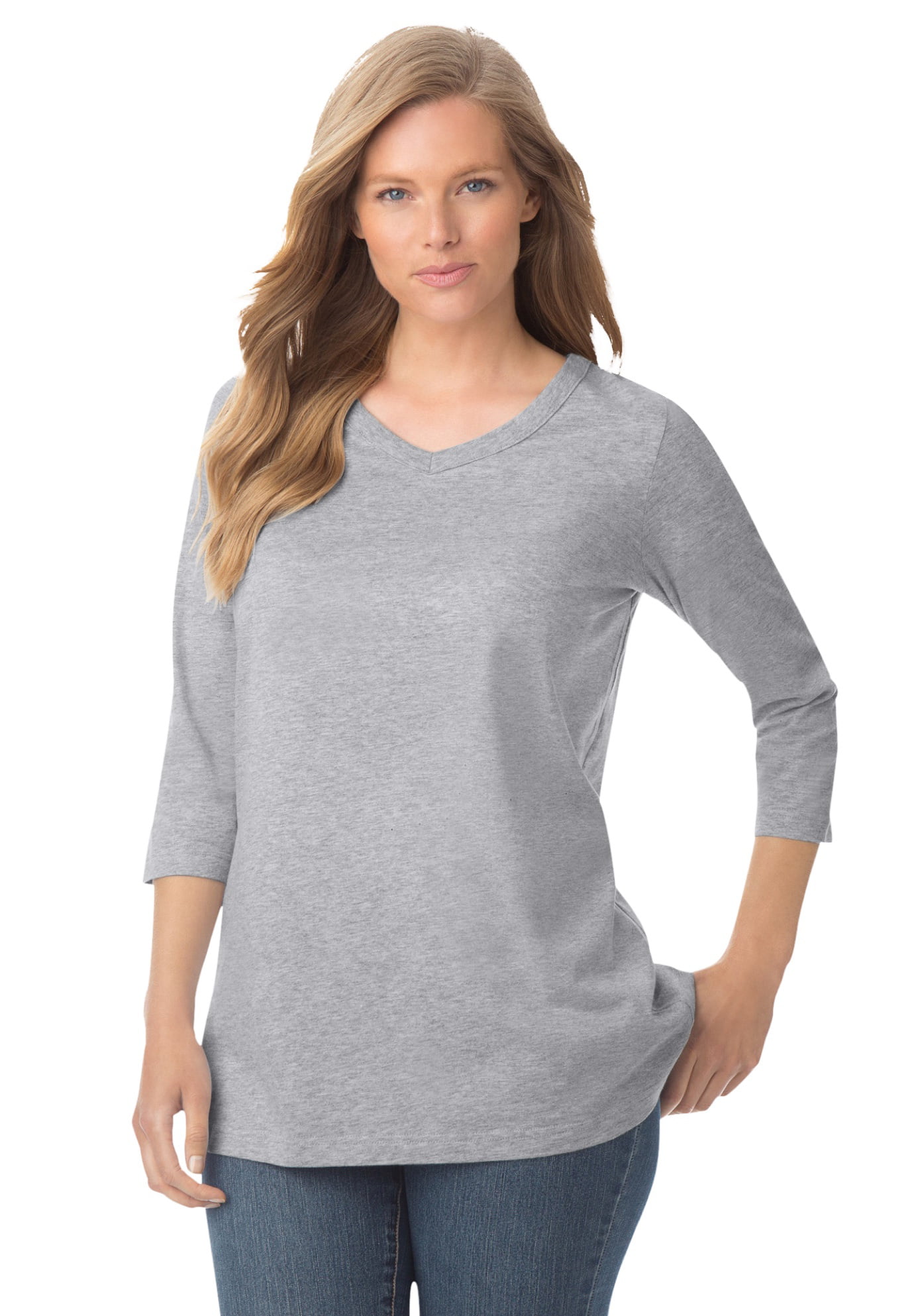 Woman Within Women's Plus Size Perfect Three-Quarter Sleeve V-Neck Tee Shirt
