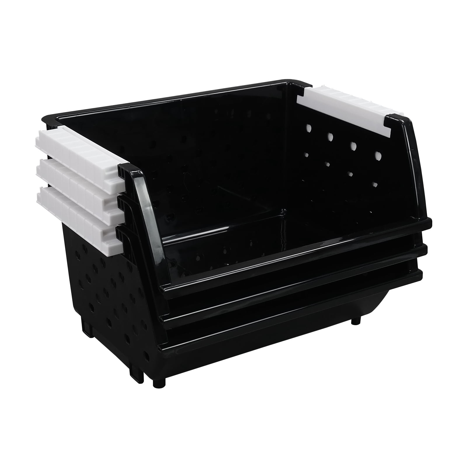 Teyyvn 3 Packs Plastic Stackable Storage Baskets, Stacking Plastic Bins for Organizer,  Black