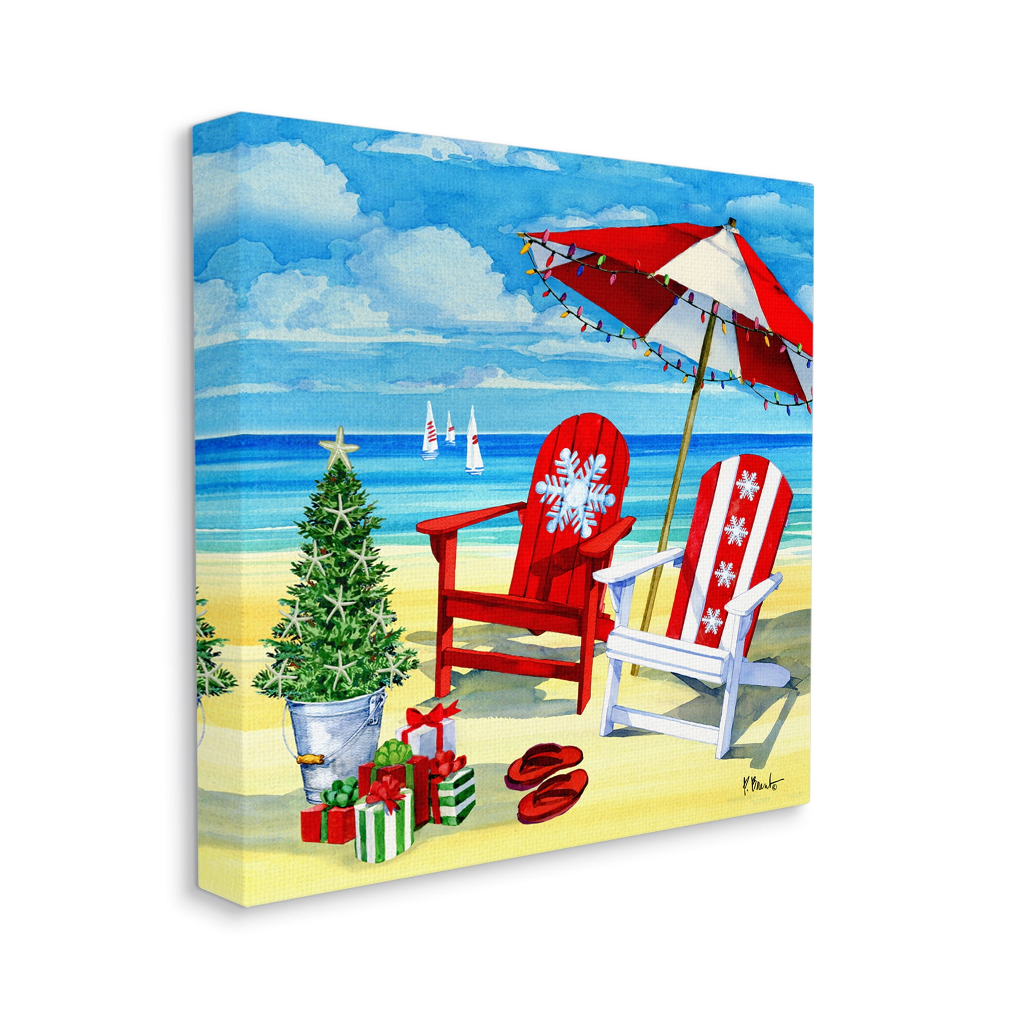 Stupell Industries Coastal Christmas Scene Holiday Painting Gallery Wrapped Canvas Print Wall Art, 36 x 36