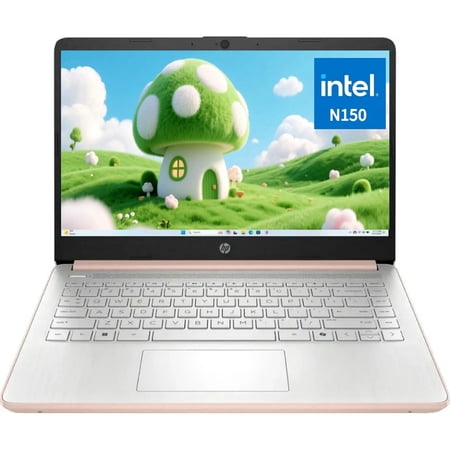 HP 14 Laptop, 14" HD Display, Intel Quad-Core Processor, 4GB RAM, 128GB Storage, SD Card Reader, Webcam, Wi-Fi, W11H, Pale Rose Gold