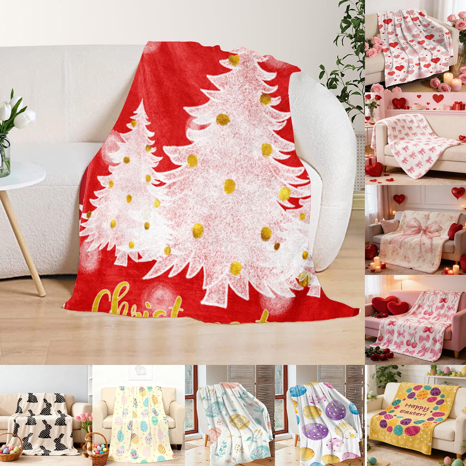 Nkmbld Christmas Flannel Blanket Christmas Tree Printed Thickened Fleece Blanket Double Sided Plush Nap Blanket for Sofa, Couch, Chairs and Bed