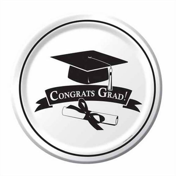 Graduation 'School Colors White' Large Paper Plates (18ct)