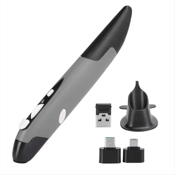 Ergonomic Mouse Mouse Pen Type Mouse USB Computer PC Parts Wireless 2.4G Mouse Pen Type Innovative Vertical Grey,1 * mouse 2 * OTG adapter,Grey