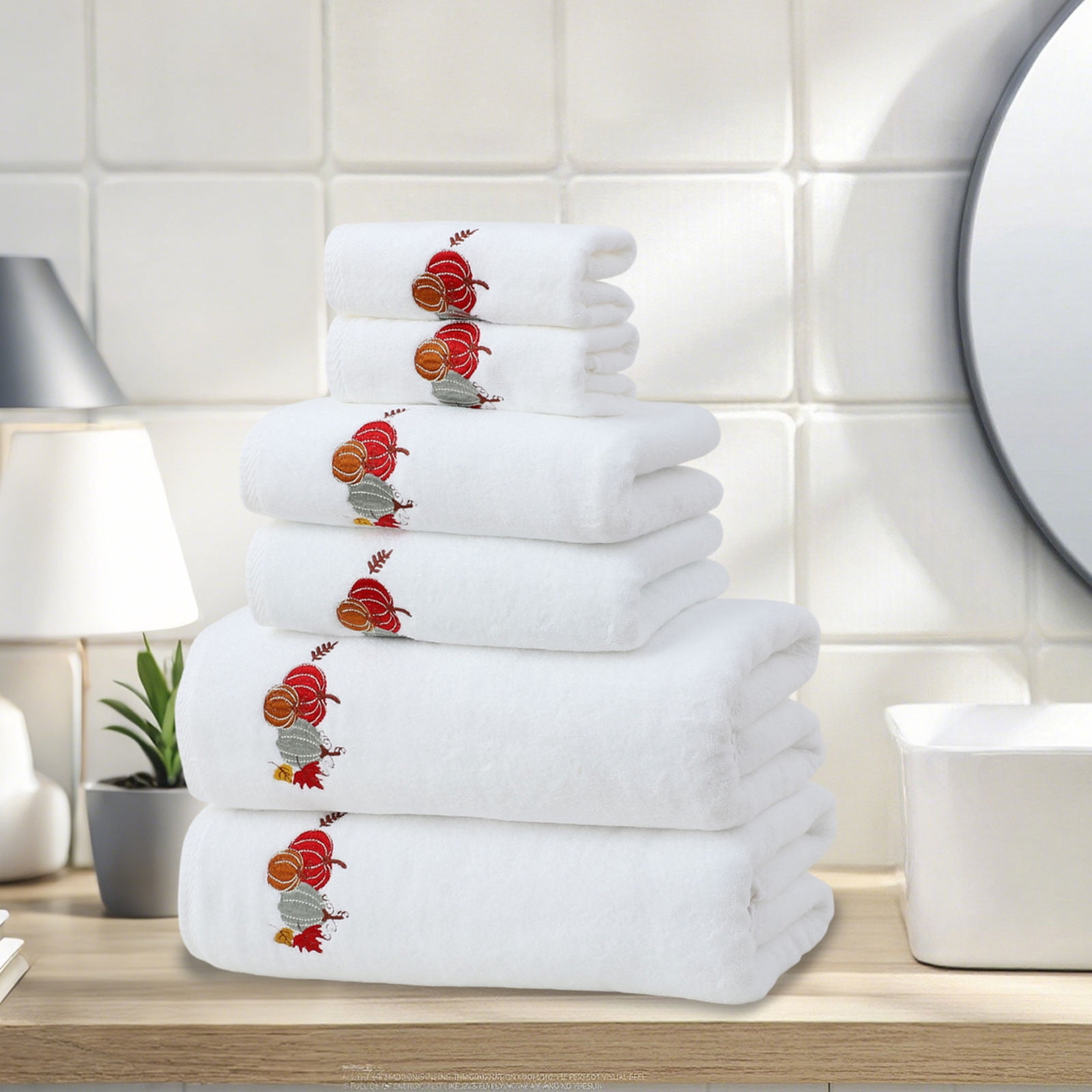 Xuniizn Bath Towels, Bath Towel Set for Halloween Decor, Cottons 2 Bath Towels + 2 Towels + 2 Square Towels, Hand Towels for Bathroom, Soft Face Towels for Holiday, Halloween Decoratives, White