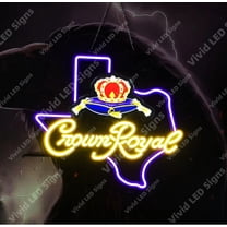 Queen Sense 24"x20" Crown Royals Texas Map LED Sign Light Neon Signs With Dimmer Party Home Wall Decor Lights W124CRLV2TM-XLED