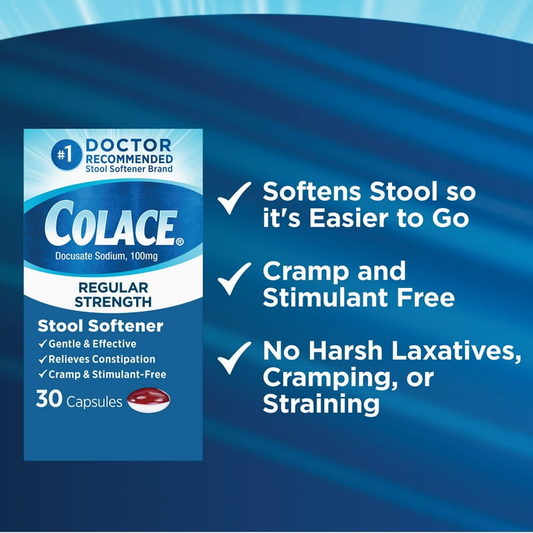 Colace® Regular Strength Stool Softener for Constipation Relief, 100mg Capsules, 30 Ct