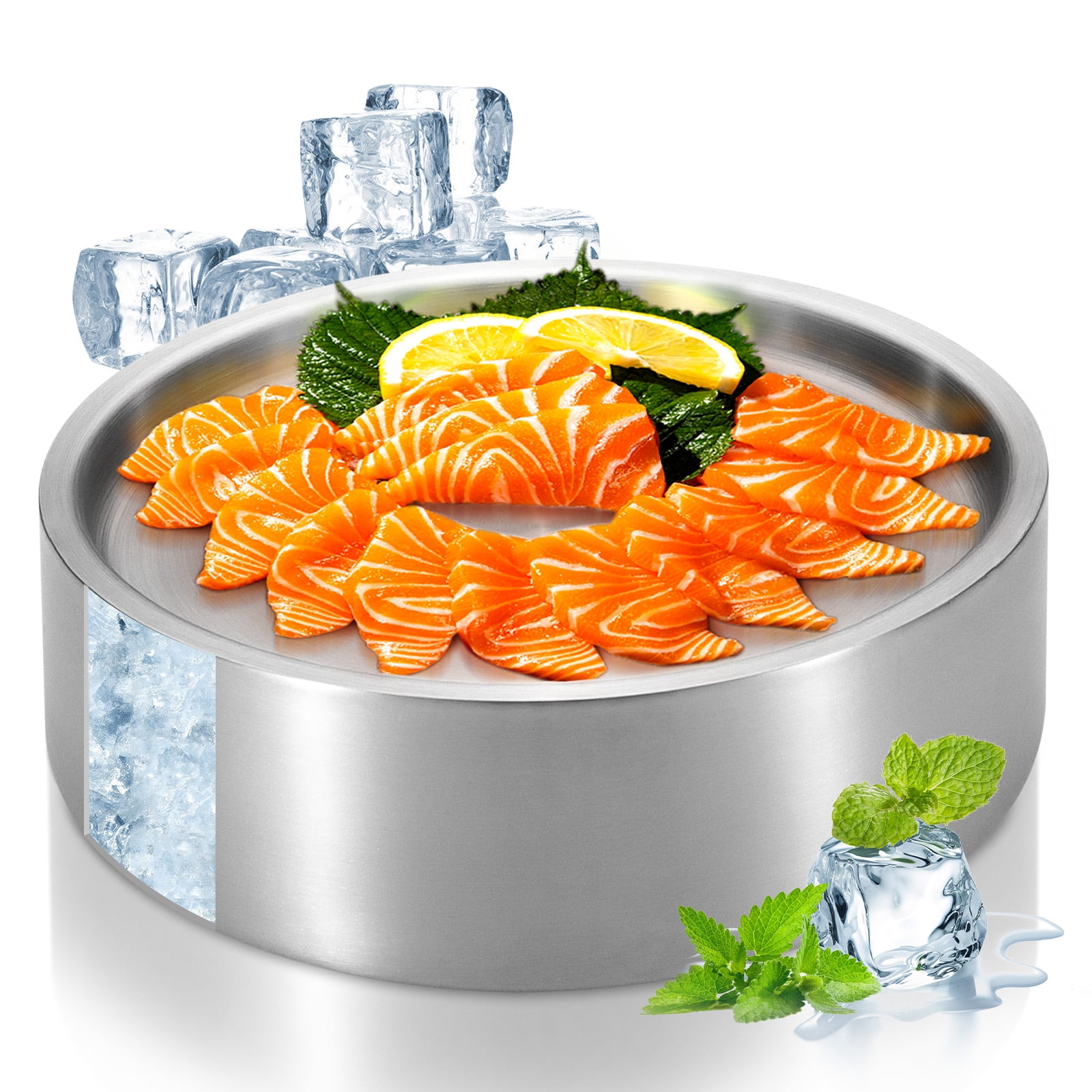 2-Piece Stainless Steel Shrimp Cocktail Serving Set With Dip Chiller Bowl & 5-Section Tray