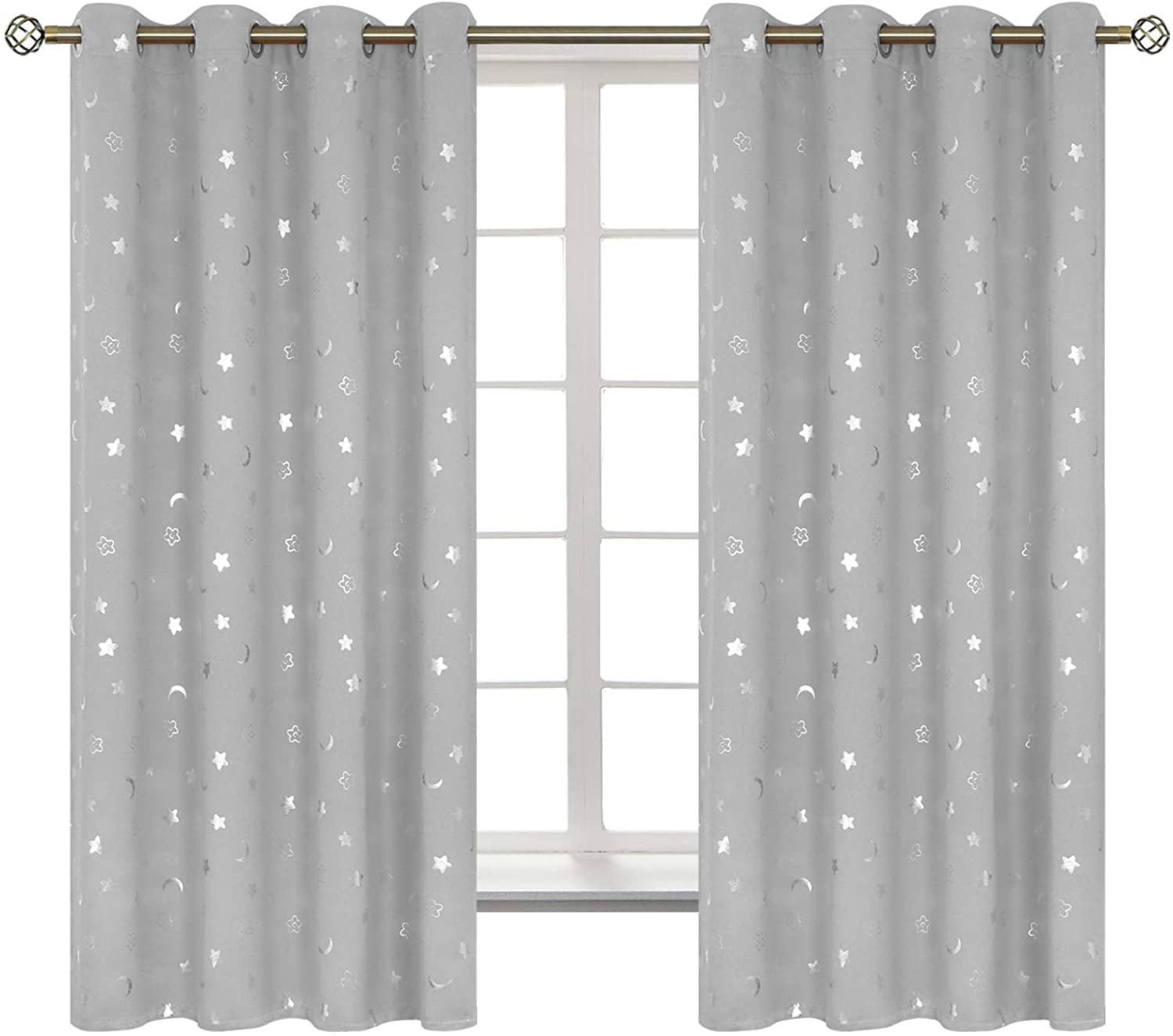 2 Panels of 42 x 63 Inch Emerald Green BGment Moon and Stars Blackout Curtains for Kids Bedroom Grommet Thermal Insulated Room Darkening Printed Curtains for Nursery 