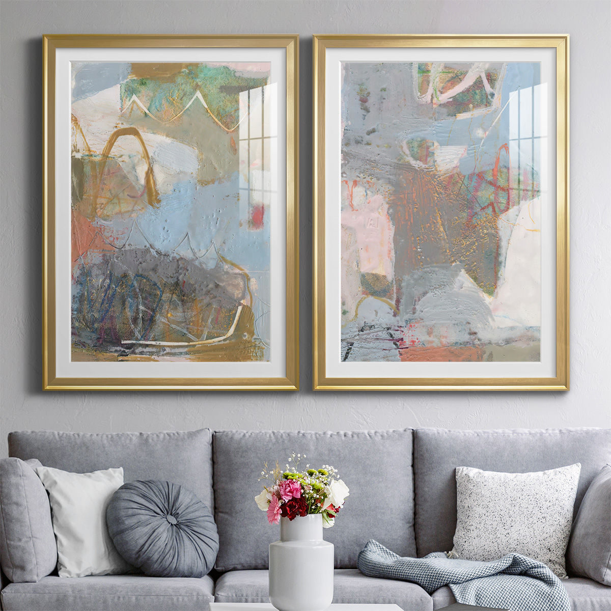 Wexford Home Minim I Premium Framed Print, 30.5" x 42.5" - Ready to Hang, Gold (Set of 2)