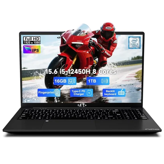 15.6" IPS FHD Business-Laptop, 8 Cores Intel i5-12450H (Beat i7-11800H, Up to 4.4GHz) 16GB RAM 1TB SSD Backlit Keyboard Computer, 100W Type C Fingerprint WiFi 6 Win 11 Black